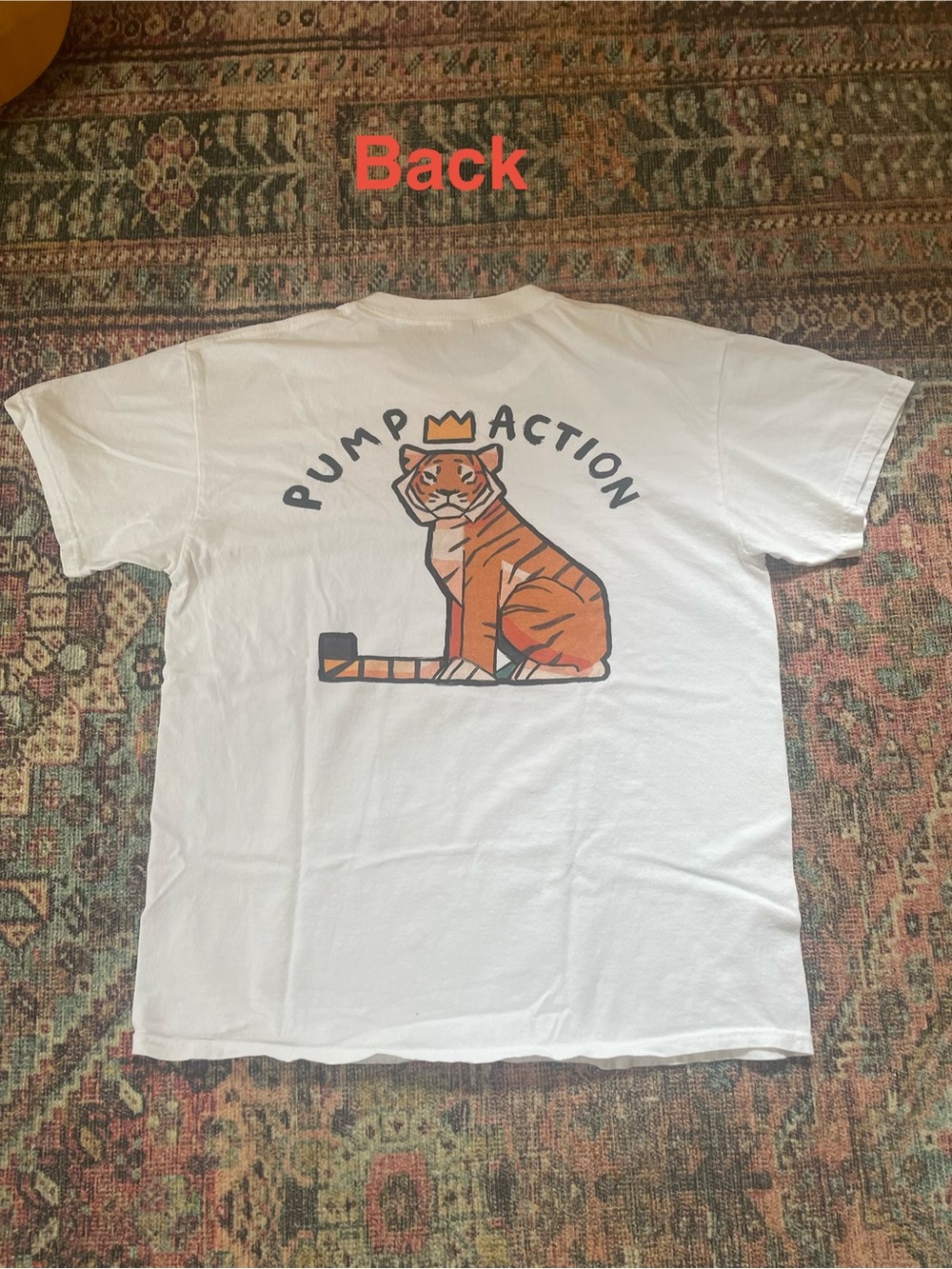 Pump Action Band T-Shirt with Orange Tiger Crown Graphic